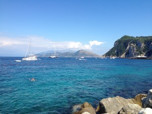 Swimming at the rocky beach in Capri